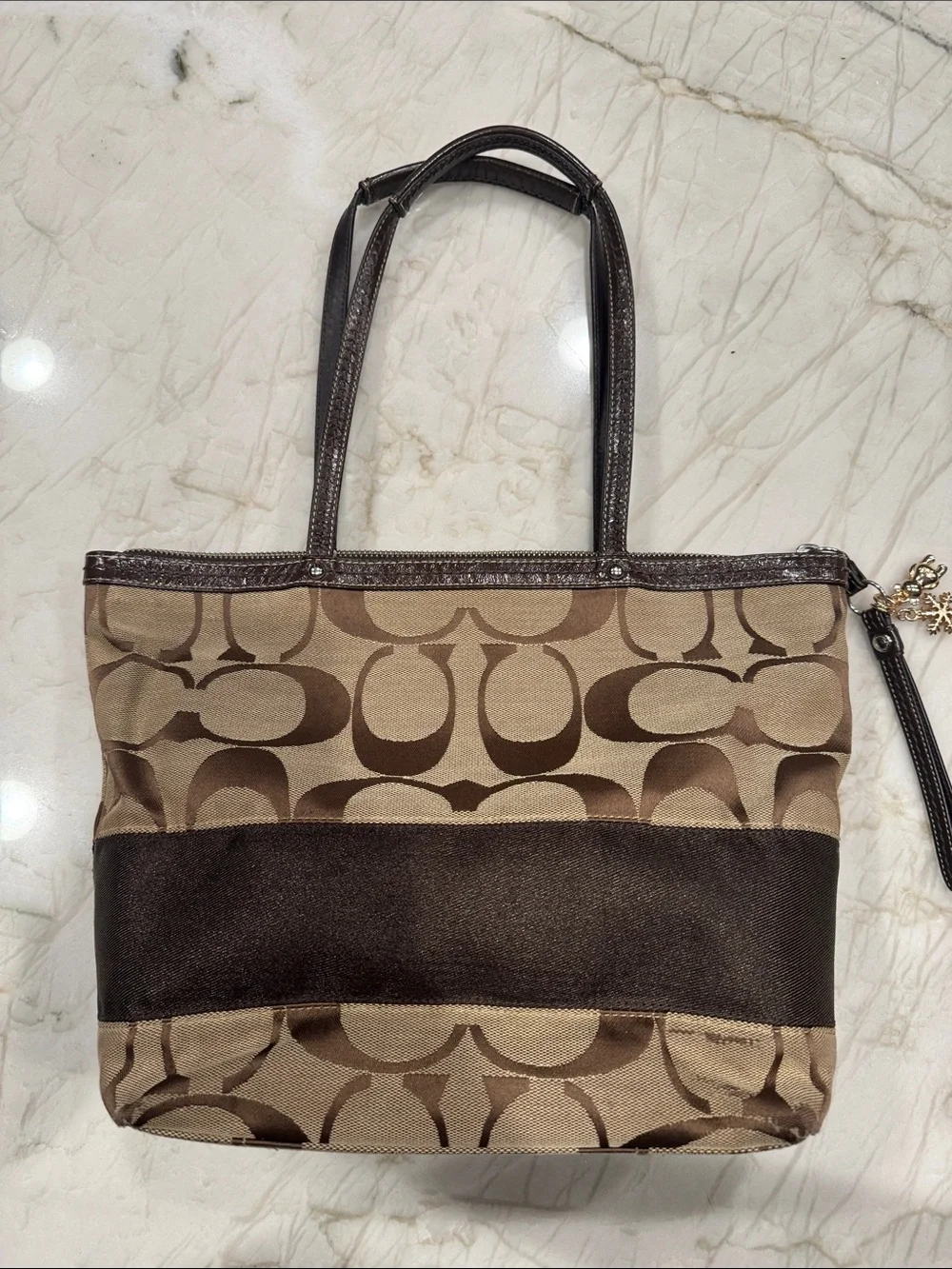 Coach Tan and Dark Brown Signature Canvas Shoulder Tote